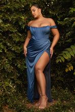 Load image into Gallery viewer, Plus Size Red Corset Style Off Shoulder Satin Gown