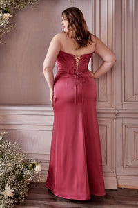 Plus Size Red Corset Style Off Shoulder Satin Gown