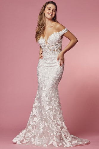 Lace White Off Shoulder Long Mermaid Dress