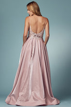 Load image into Gallery viewer, Satin Mauve Deep V-neck Sleeveless A Line Contrast Dress