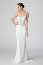 Load image into Gallery viewer, Lace Up Back Off White Sleeveless Trumpet Wedding Dress