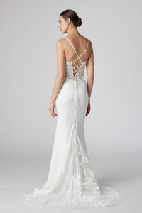 Crystal Lace Sleeveless Off White Illusion Top Wedding Gown