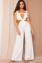 Load image into Gallery viewer, White Cut-Out Bodice Cold Shoulder Wide Leg Jumpsuit