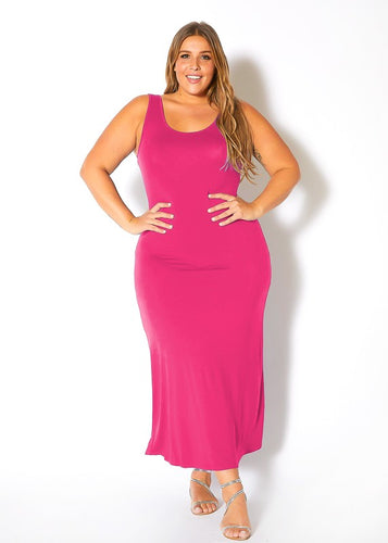 Plus Size Hot Pink Sleeveless Scoop Neck Maxi Dress