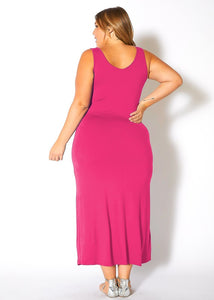 Plus Size Hot Pink Sleeveless Scoop Neck Maxi Dress