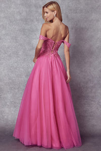 Dreamy Corset Style Tulle Pink Strapless Gown
