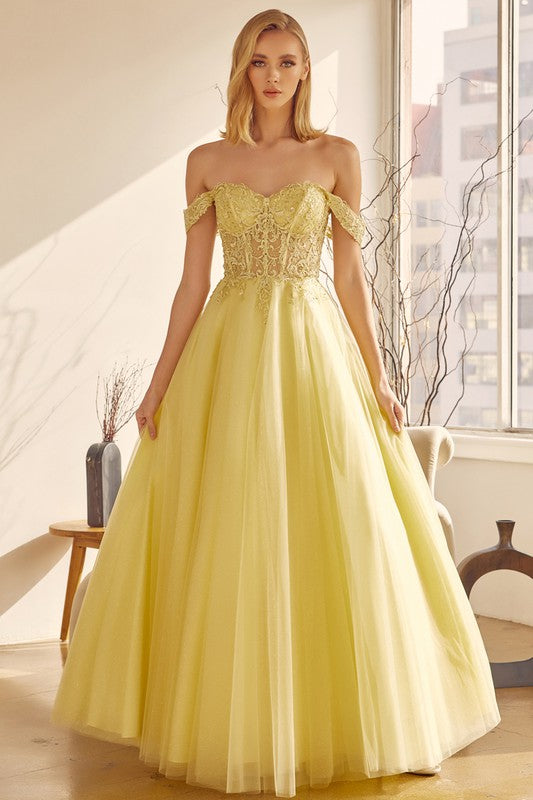 Dreamy Corset Style Tulle Yellow Strapless Gown