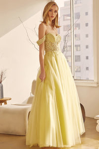 Dreamy Corset Style Tulle Yellow Strapless Gown