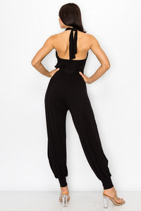 Cross Halter Black Double Slit Aladin Sleeveless Jumpsuit