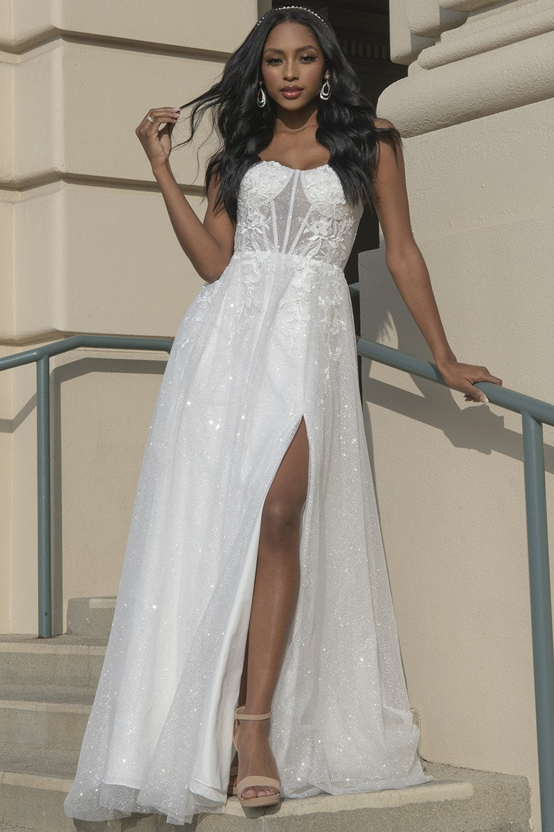 Lace Embroidered White Illusion Sweetheart Line Bridal Gown