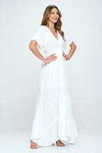 Load image into Gallery viewer, Casual White V-Neck Short Sleeve Flowy Maxi Dress