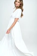 Load image into Gallery viewer, Casual White V-Neck Short Sleeve Flowy Maxi Dress