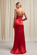 Load image into Gallery viewer, Sweetheart Red Front Slit Strapless Satin Gown