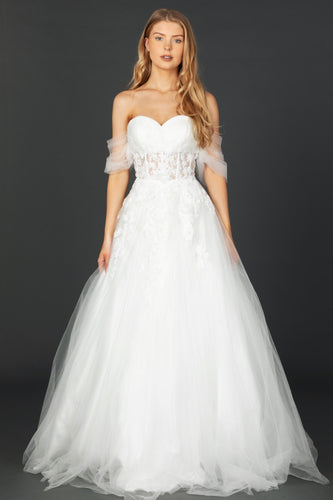 Sweetheart White Corset Top Tulle Glitter Wedding Gown