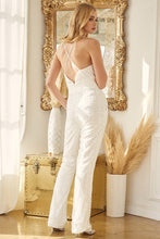Load image into Gallery viewer, Luxury White Sleeveless Sequin Wide Leg Jumpsuit