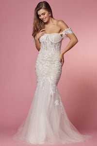 Sweetheart White Off Shoulder Lace Illusion Mermaid Tulle Gown