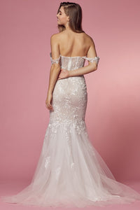 Sweetheart White Off Shoulder Lace Illusion Mermaid Tulle Gown