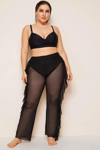 Plus Size Black Sheer Ruffled Pants