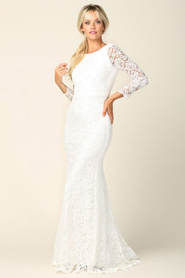 Beautiful White Long Sleeve Lace Floor Length Wedding Gown