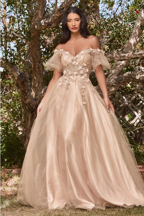 Luxury Sweet Heart Champagne Off Shoulder Puff Gown