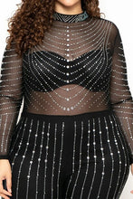 Load image into Gallery viewer, Plus Size Black Rhinestone Jeweled Long Sleeve Jumpsuit
