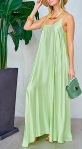 Oversized Neon Green Satin Casual Sleeveless Maxi Dress