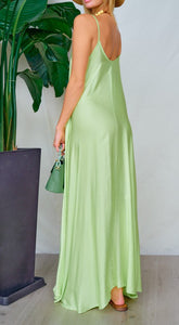 Oversized Neon Green Satin Casual Sleeveless Maxi Dress