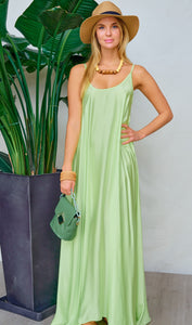 Oversized Neon Green Satin Casual Sleeveless Maxi Dress