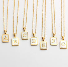Load image into Gallery viewer, Golden Chain Square Natural Shell Initial Letter Pendant Necklace