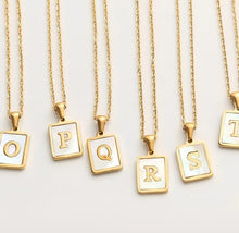 Load image into Gallery viewer, Golden Chain Square Natural Shell Initial Letter Pendant Necklace
