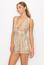 Load image into Gallery viewer, Cross Back Gold Sequin Casual Deep V-Neck Mini Dress