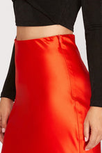 Load image into Gallery viewer, Elegant Sleek Red Satin High Waist A-Line Flared Midi Skirt