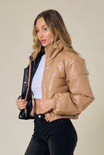 Load image into Gallery viewer, Lexie Tan/Black Two Toned Water Resistant Leather Bomber Jacket