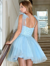Load image into Gallery viewer, Island Baby Blue Short Cocktail Dress with Mesh Shoulder Bow