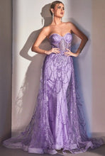 Load image into Gallery viewer, Enchanted Lavender Strapless Lace Fitted Gown with Over Skirt