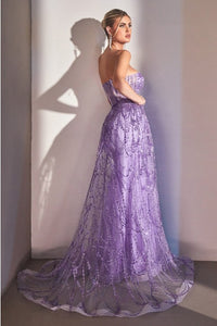 Enchanted Lavender Strapless Lace Fitted Gown with Over Skirt