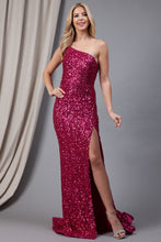 Load image into Gallery viewer, Dreamy Hot Pink Multi Sequin One Shoulder with Side Slit Dress