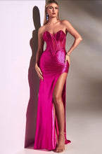 Load image into Gallery viewer, Fuchsia Pink Sweetheart Style Corset Strapless Mesh Mermaid Gown