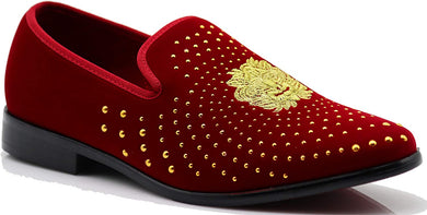 Men's Burgundy Velvet Rhinestone Studded Designer Shoes