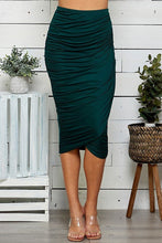 Load image into Gallery viewer, Soft Black Wrapped Ruched Pencil Skirt