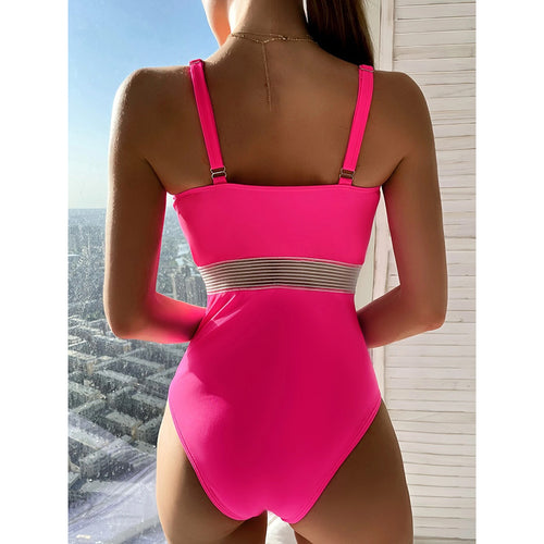 Monokini Fuchsia Mesh Push Up One Piece Swimsuit