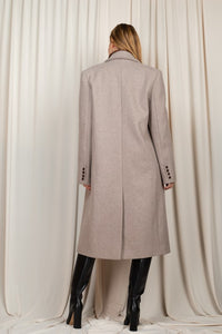 Stone Brown Wool Double Breasted Long Boxy Coat
