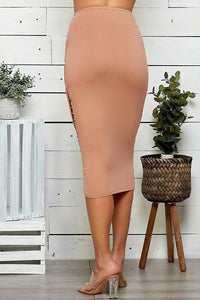 Soft Nude Wrapped Ruched Pencil Skirt