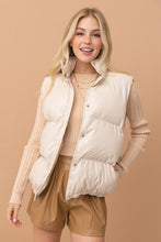 Load image into Gallery viewer, High Neck Ivory Vegan Leather Puffer Jacket Vest