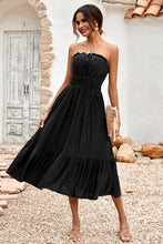 Load image into Gallery viewer, Smocked Black Strapless Ruffled Maxi Dress