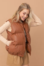 Load image into Gallery viewer, High Neck Camel Vegan Leather Puffer Jacket Vest