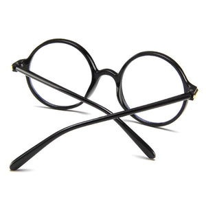 Black Retro Round Women's Clear Glasses