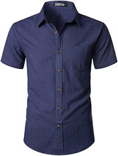 Load image into Gallery viewer, Men&#39;s Black Linen Button Up Short Sleeve Shirt