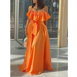 Chic Yellow Ruffled Summer Sleeveless Maxi Dress