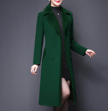 Load image into Gallery viewer, Dark Green Double-Breasted Wool Blend Pea Coat Jacke